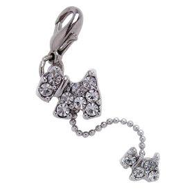Dog and Puppy Charm with  Rhinestones (Color: Clear)