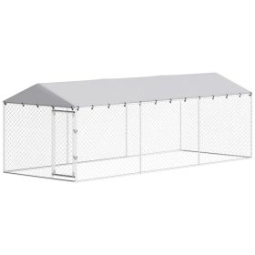 Dog Kennel Outdoor with Waterproof Roof, Silver (Dimension: 20' x 7.5' x 6.5')