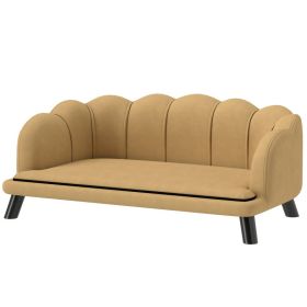 Pearl Design Pet Sofa for Medium and Large Sized Dogs, Pet Bed with Cushion and Solid Wood Legs (Color: Coffee)